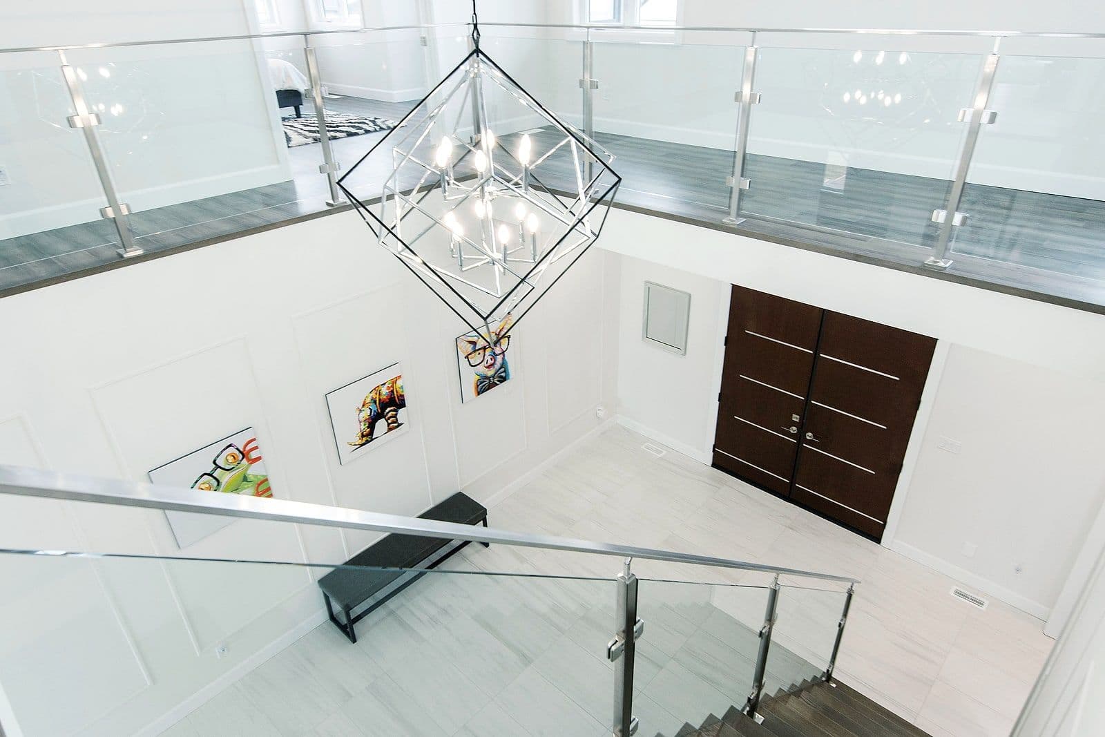 View down to the entry from the upper landing